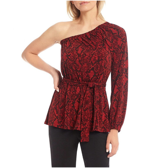 Michael Kors NWT One Shoulder Python Print Top Red and Black Medium - Picture 5 of 13